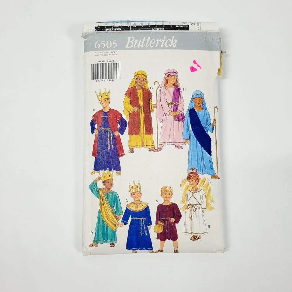 Butterick Child's Nativity Costume Sewing Pattern XS-Large 6505 Unisex Complete